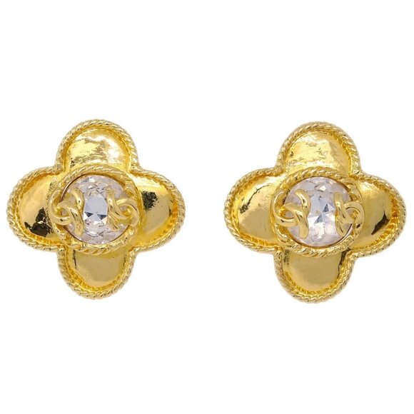 Chanel Cross Earrings Clip-On Rhinestone Gold 95A - Picture 1 of 4